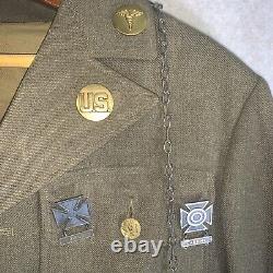 1930's Vintage US Army Air Corps Uniform Dress Coat With Belt, Tie, Whistle