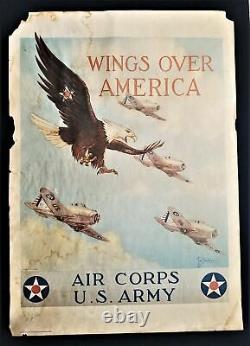 1939 vintage WWII ORIGINAL WAR POSTER WINGS OVER AMERICA US ARMY AIR CORPS RECRU