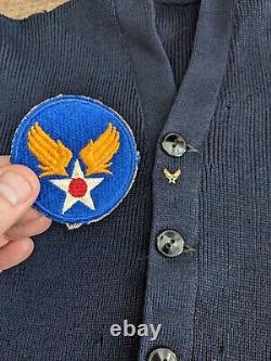 1940s/50s Sand Knit Sweater Army Air Corps Patch and Pin Navy Blue No Tags