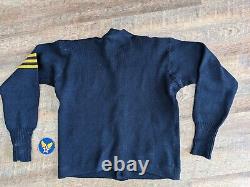 1940s/50s Sand Knit Sweater Army Air Corps Patch and Pin Navy Blue No Tags