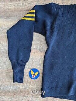 1940s/50s Sand Knit Sweater Army Air Corps Patch and Pin Navy Blue No Tags