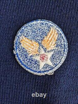 1940s/50s Sand Knit Sweater Army Air Corps Patch and Pin Navy Blue No Tags