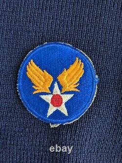 1940s/50s Sand Knit Sweater Army Air Corps Patch and Pin Navy Blue No Tags