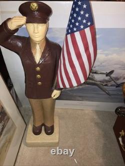 1940s WWII ARMY AIR CORPS FORCES Figurine 27 Tall, Holding USA FLAG & Saluting
