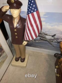 1940s WWII ARMY AIR CORPS FORCES Figurine 27 Tall, Holding USA FLAG & Saluting