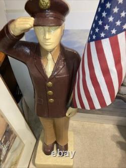 1940s WWII ARMY AIR CORPS FORCES Figurine 27 Tall, Holding USA FLAG & Saluting