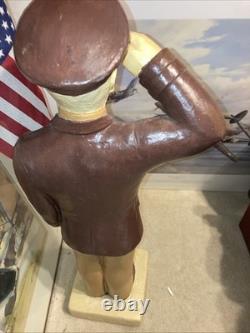 1940s WWII ARMY AIR CORPS FORCES Figurine 27 Tall, Holding USA FLAG & Saluting