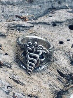 1942 WW2 Flight Surgeon PIN COIN Ring Caduceus Air Force Wing Army USAAF