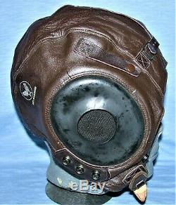 1944 WWII US Army Air Force AAF Type A-11 Leather Pilot Flying Helmet Size Large