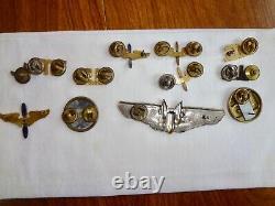 26 pieces Misc WW2 WWII US ARMY AIR CORPS INSIGNIA WINGS BADGE SLIDES