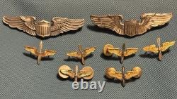 (2) WWII USA Pilot Wings and (6) WW2 Army Air Force Propellor Wing Pins