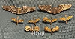 (2) WWII USA Pilot Wings and (6) WW2 Army Air Force Propellor Wing Pins