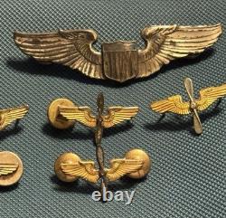 (2) WWII USA Pilot Wings and (6) WW2 Army Air Force Propellor Wing Pins