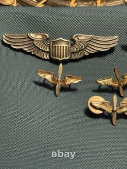 (2) WWII USA Pilot Wings and (6) WW2 Army Air Force Propellor Wing Pins