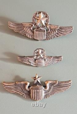 3 Nice World War II Original U. S. Army Air Force Air Corps Sterling Pilot Wings