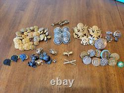 74 U. S. Military Hat/Badges Pins Buttons WWII Army Air Force Marines Sterling/GF