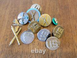 74 U. S. Military Hat/Badges Pins Buttons WWII Army Air Force Marines Sterling/GF