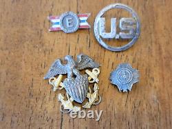 74 U. S. Military Hat/Badges Pins Buttons WWII Army Air Force Marines Sterling/GF