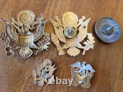 74 U. S. Military Hat/Badges Pins Buttons WWII Army Air Force Marines Sterling/GF