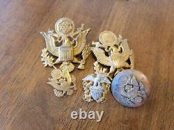74 U. S. Military Hat/Badges Pins Buttons WWII Army Air Force Marines Sterling/GF