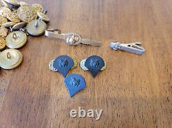 74 U. S. Military Hat/Badges Pins Buttons WWII Army Air Force Marines Sterling/GF