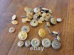 74 U. S. Military Hat/Badges Pins Buttons WWII Army Air Force Marines Sterling/GF