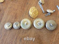74 U. S. Military Hat/Badges Pins Buttons WWII Army Air Force Marines Sterling/GF