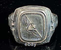 925 10k WWII US Army Air Corps Aviation Flight Wings Signet Ring 1940s Sz 9 R254