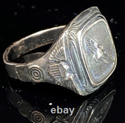 925 10k WWII US Army Air Corps Aviation Flight Wings Signet Ring 1940s Sz 9 R254