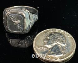 925 10k WWII US Army Air Corps Aviation Flight Wings Signet Ring 1940s Sz 9 R254