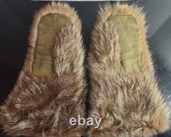 Alaska US Army Air Corps Fur Mittens Green Leather Palm