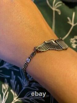 Antique WWII US Army Air Corps Sweetheart Bracelet USAAF Sterling Silver Pilot W
