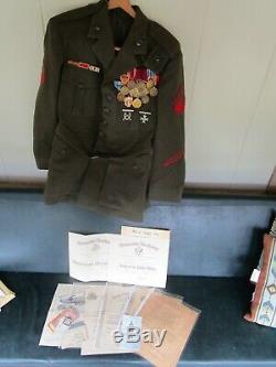 Army Air Corp WWII Sergeant / USMC Korea War Uniform with Medals & Official Paper