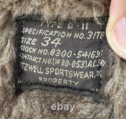FITZWELL B-11 Military Flight Jacket 34 Air Forces US Army Parka Coat Hood WWII