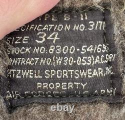 FITZWELL B-11 Military Flight Jacket 34 Air Forces US Army Parka Coat Hood WWII
