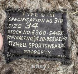 FITZWELL B-11 Military Flight Jacket 34 Air Forces US Army Parka Coat Hood WWII