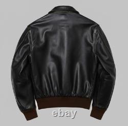 Mens A2 Flight Leather Jacket WWII US Army Air Forces Bomber Vintage Patch Coat