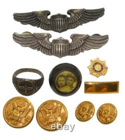 NAMED WWII US Army Air Forces USAAF Dog Tag Patch Wings Pin Ring Pilot Lot DR15