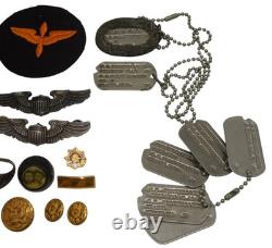 NAMED WWII US Army Air Forces USAAF Dog Tag Patch Wings Pin Ring Pilot Lot DR15