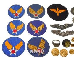 NAMED WWII US Army Air Forces USAAF Dog Tag Patch Wings Pin Ring Pilot Lot DR15