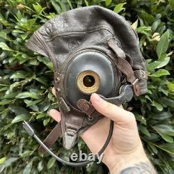 ORIGINAL WWII WW2 US Army Air Force Type A-11 Leather Flight Helmet & Microphone