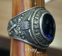 Old WW2 USAAF Army AIR FORCE Napier Field STERLING Silver PILOTS RING Sapphire