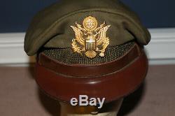 Original Early WW2 U. S. Army Air Forces Officers Wool Crusher Visor Cap withBadge