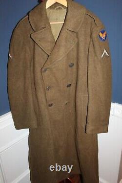 Original Early WW2 U. S. Army Air Forces PFC Patched OD Wool Overcoat, 1940 d