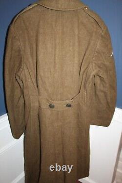 Original Early WW2 U. S. Army Air Forces PFC Patched OD Wool Overcoat, 1940 d