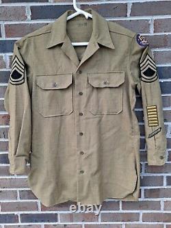 Original WW2 Army Air Corps 5th Air Force Sargent Flannel O. D. Shirt 15x32