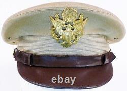 Original WW2 Tan Top US Army Air Force Officer Visor Cap with Eagle USAAF