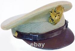 Original WW2 Tan Top US Army Air Force Officer Visor Cap with Eagle USAAF