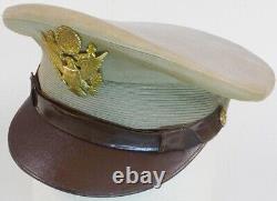 Original WW2 Tan Top US Army Air Force Officer Visor Cap with Eagle USAAF