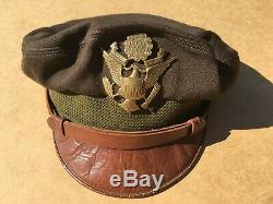 Original WW2 US Army Officer Air Corps Bancroft Flighter Brown Crusher Visor Hat